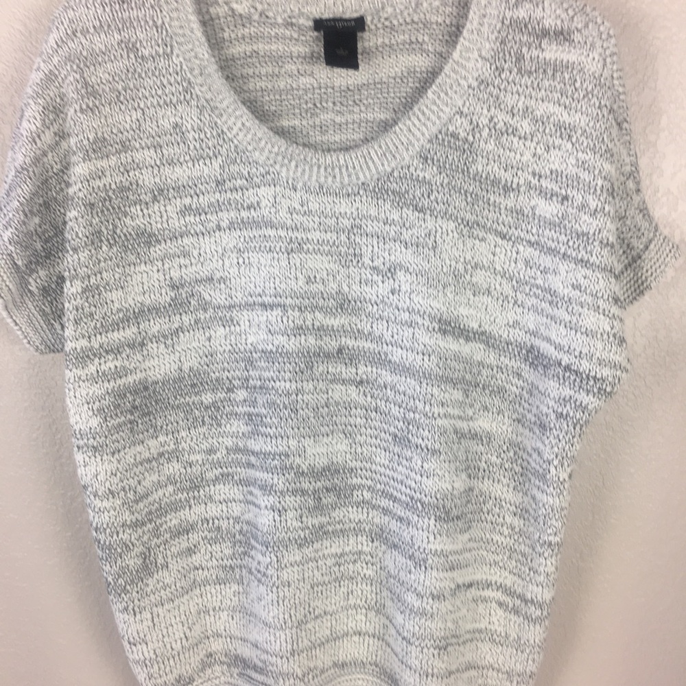 Ann Taylor Factory White and Gray Marled Scoop Neck Sweater